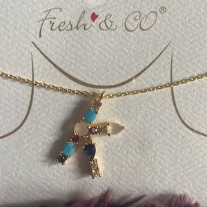 ✨✨FRESH& CO GOLD 🌈 RAINBOW CUBIC ZIRCONIA INTIAL K NECKLACE 💎